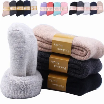 

Women thickening cashmere socks winter solid color wool sock ladies warm floor socks casual solid color long socks hosiery