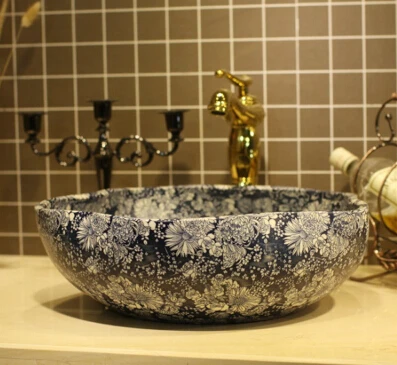 

New Jingdezhen Ceramic Art basin basin counter basin washbasin washbasin flowers blue flower