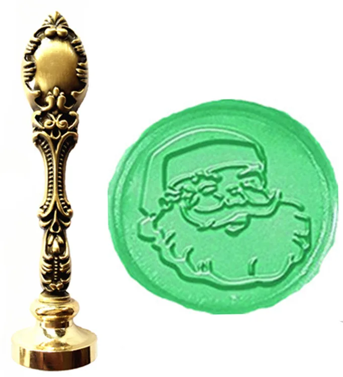 

Vintage Christmas Santa Claus Face Custom Picture Logo Luxury Wax Seal Sealing Stamp Brass Peacock Metal Handle Gift Set