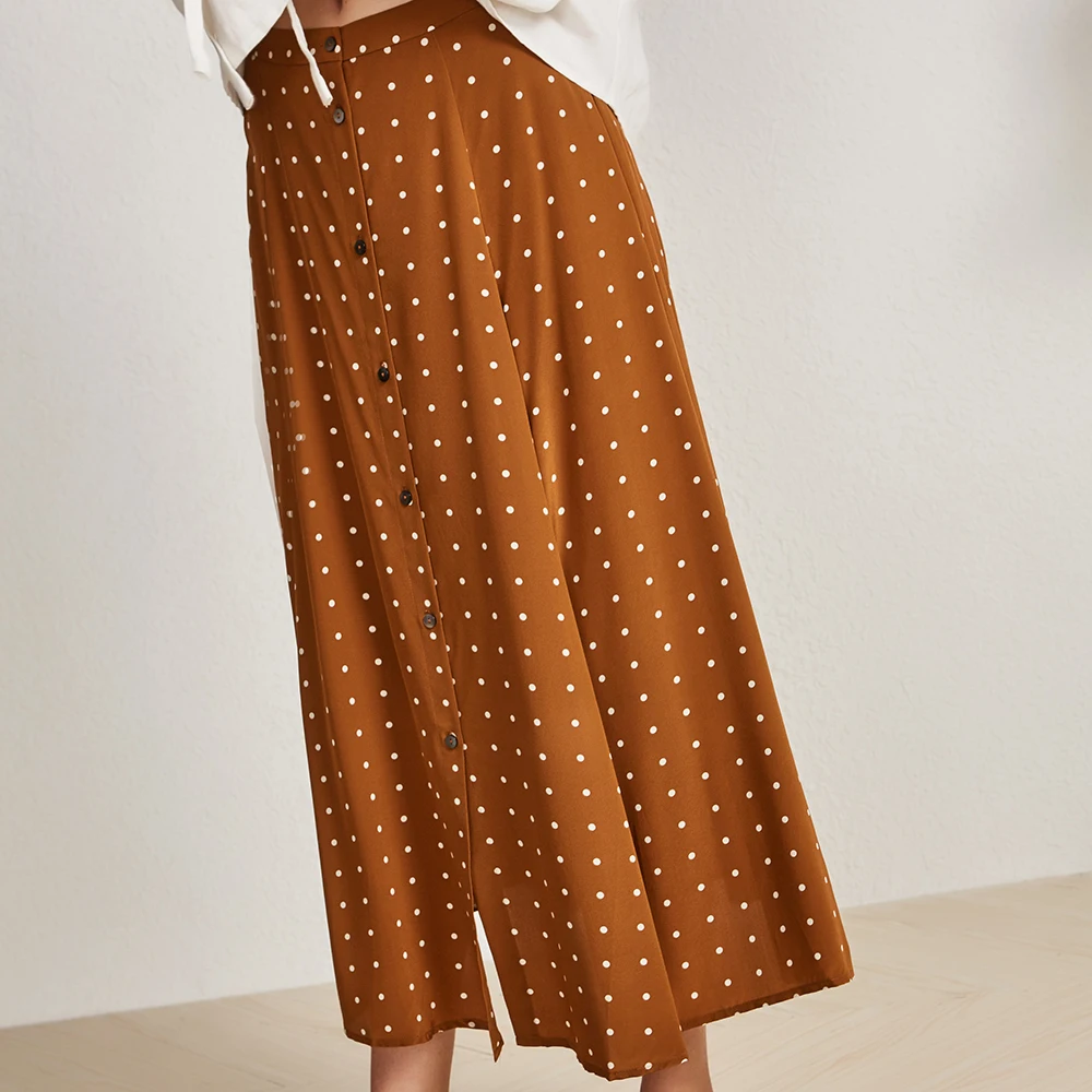 Ретро карамельный цвет волна точка 16 Mimi шелк двойной тонкий линии миди-юбка с высокой талией