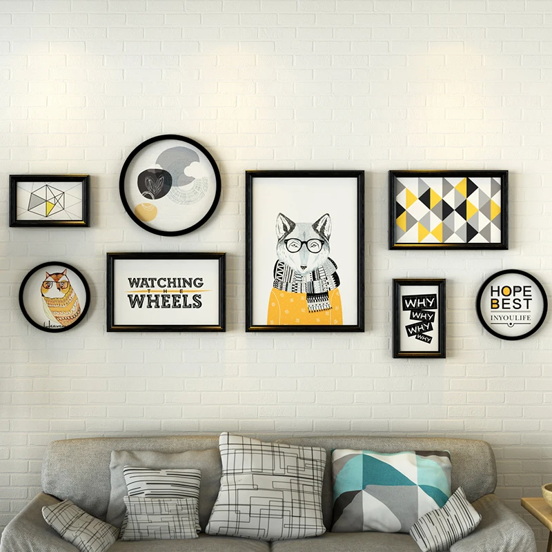 En Ligne Rose Noir 8 pcs ensemble Cadres, Cadres Photos Ronds, Collage Vintage Cadre Photo Décoration Murale, porta Retrato Moldura