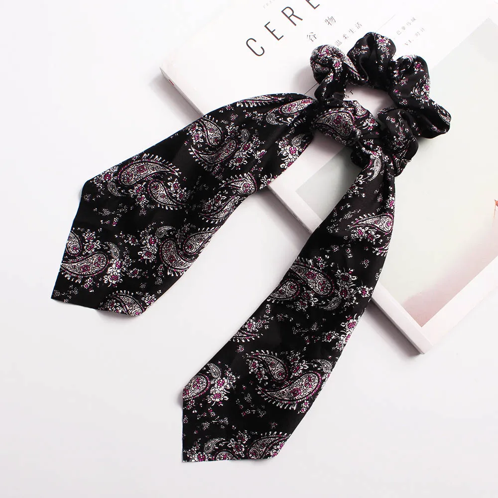Cashew Black Новинка, шарф для волос с принтом, Женская лента для волос, бант, эластичные резинки для волос для девочек, конский хвост, резинки для волос, повязки на голову, аксессуары для волос - Цвет: Cashew Black
