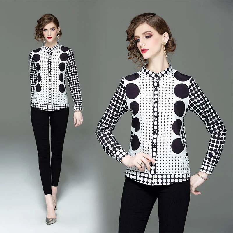 

2019 new women's Polka Dot blouse Turn-down Collar blouse Office lady blouses