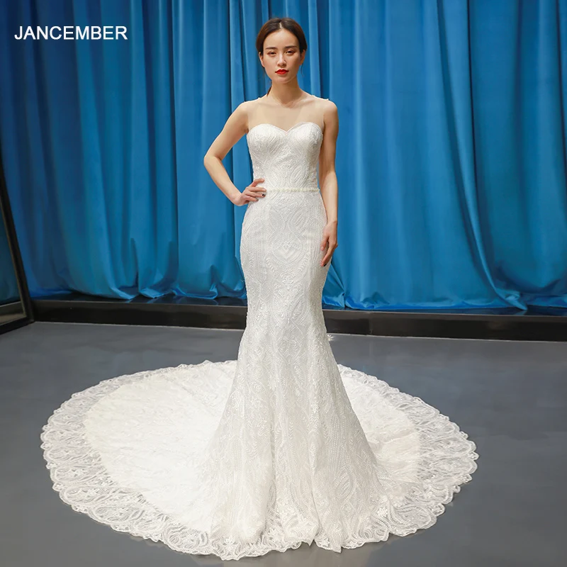 

J66605 jancember mermaid wedding gowns for bride o-neck floor length with train elegant wedding dresses vestido de noiva sereia