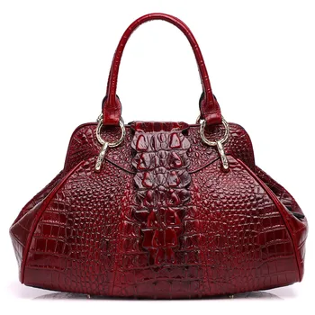 

Top Quality Genuine Leather Handbag Tote Bags Crocodile Pattern Multi-Capacity Luxury Women Oil Wax Cowhide Top Handle Bag