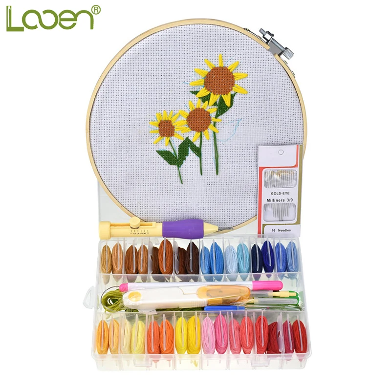 

Looen Magic Embroidery Pen Punch Needle Set 32pcs Embroidery Floss Cross Stitch Threads 20mm Hoop with Patterns For Sewing Tools
