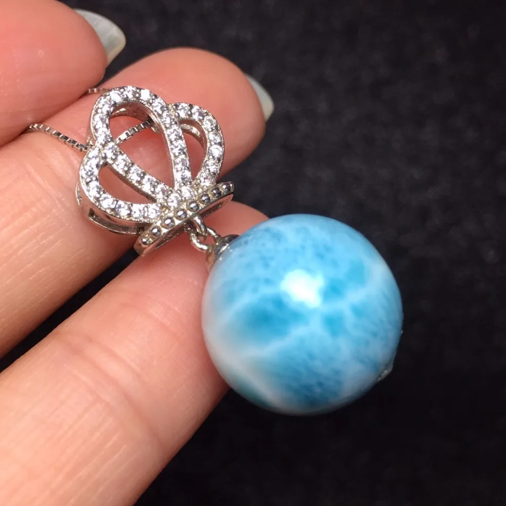 

Fine Jewelry Real 925 Sterling silver s925 solid silver 100% Natural Larimar 16mm Pendant Necklace for women Fine Necklaces