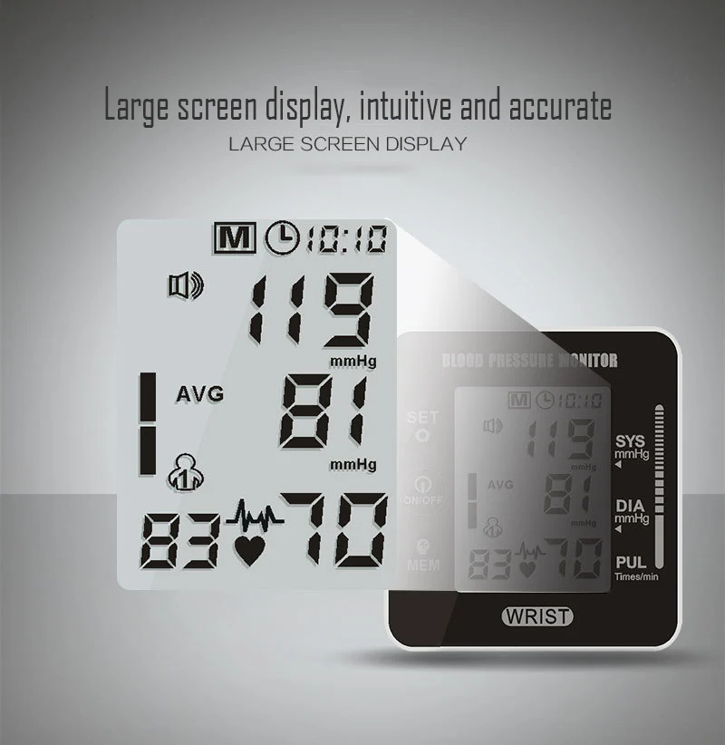 Wrist Blood Pressure Heart Monitor Tensiometer BP Pulse Rate Meter Tonometer LCD Digital Household Automatic Sphygmomanometer6