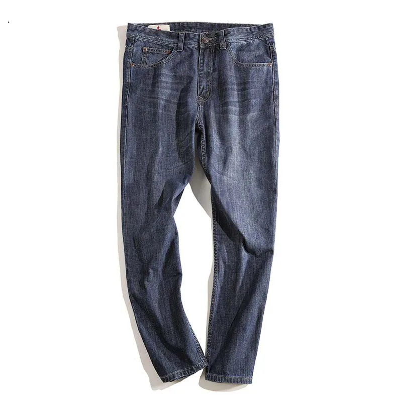 Мужские джинсы из хлопка на весну и лето, легкие классические джинсовые брюки, мужские потертые мешковатые синие Дизайнерские повседневные джинсы для мужчин - Цвет: Синий