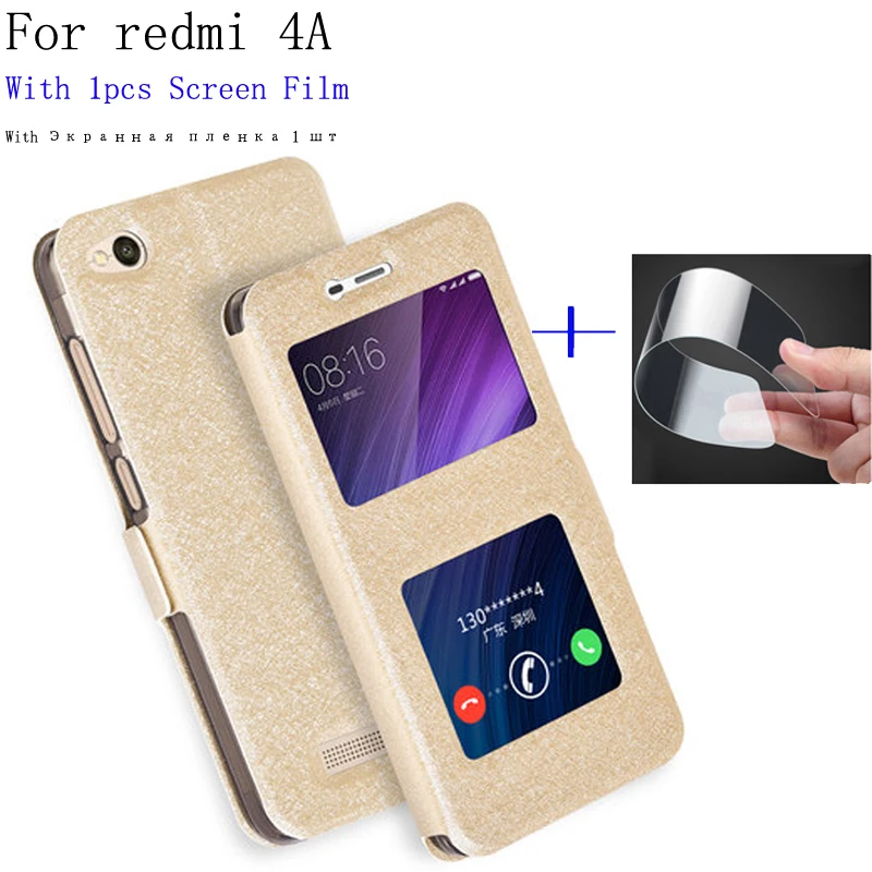 View window phone case For Xiaomi redmi 4A cover Skin Flip Leather Case 4 A shell redmi4A back | Мобильные телефоны и