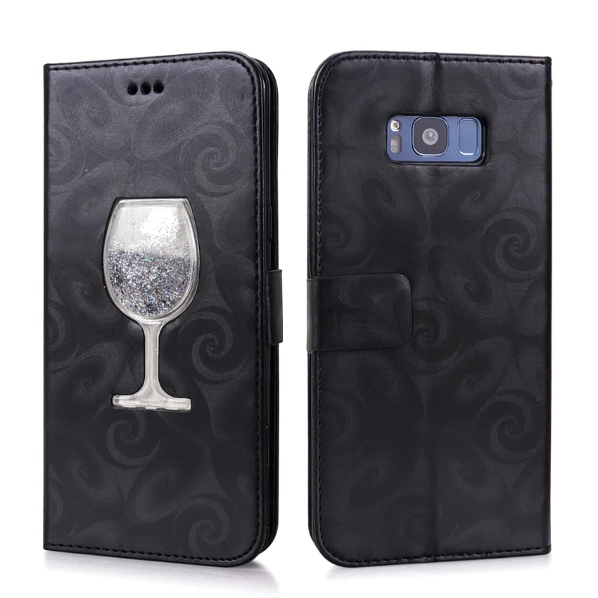 Hourglass Love Heart Quicksand Leather Wallet Case For Samsung Galaxy S8 S9 Plus S5 Mini S7 Edge Magnetic Flip 2 Card Slots Bag (8)