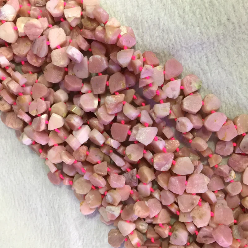 

Natural Genuine Raw Mineral Peru Pink Opal Rough Matte Flat Teardrop Nugget Side Drilled Loose Beads 15" 05546