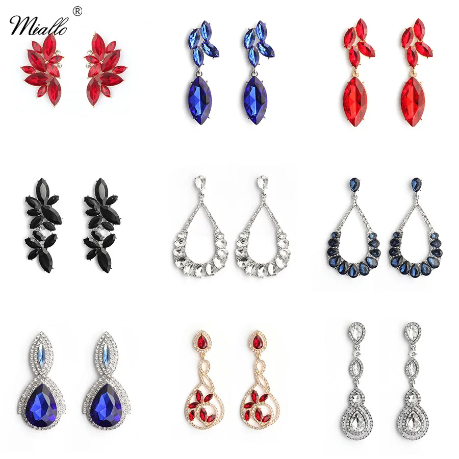 Miallo модные вечерние большие серьги для женщин брошь из горного хрусталя для девочек многоцветные Свадебные Длинные серьги подвески невесты ювелирные изделия купить на AliExpress