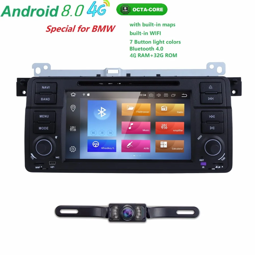 Dvd-плеер GPS Navi для bmwe46 M3 емкостный экран 1024*600 + 4 г WiFi + BT + МЖК + RDS android8.0 4 г + 32 г DVR dvbt dab Cam карта