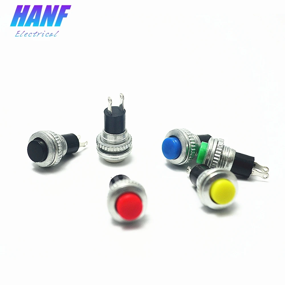 6pcs 10mm 1NO 2pins Colourful Tiny Push Button Switch Momentary High Head Red Blue Green Yellow  White 0.5A/125V