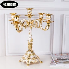 PEANDIM Luxury 5-arms Shiny Gold Plated Candle Holders Wedding Centerpiece Candlestick Holder Party Anniversary Home Decorations PEANDIM Luxury 5-arms Shiny Gold Plated Candle Holders Wedding Centerpiece Candlestick Holder Party Anniversary Home Decorations