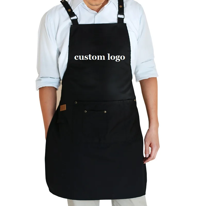 

2019 New Fashion cooking kitchen aprons for woman man Adjustable with pockets coffee shop work apron bib smocks custom logo