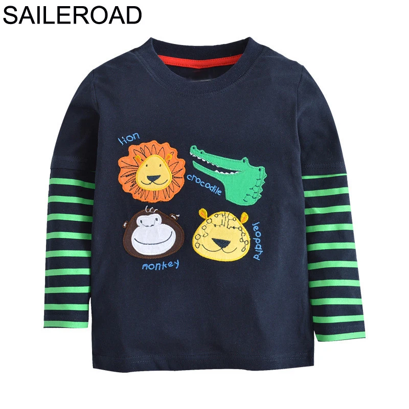 

SAILEROAD 2-7Years Cartoon Animal Baby Kids Boys Long Sleeve T-Shirts Cotton Children Tops Tees Clothes For Spring Infant Shirts