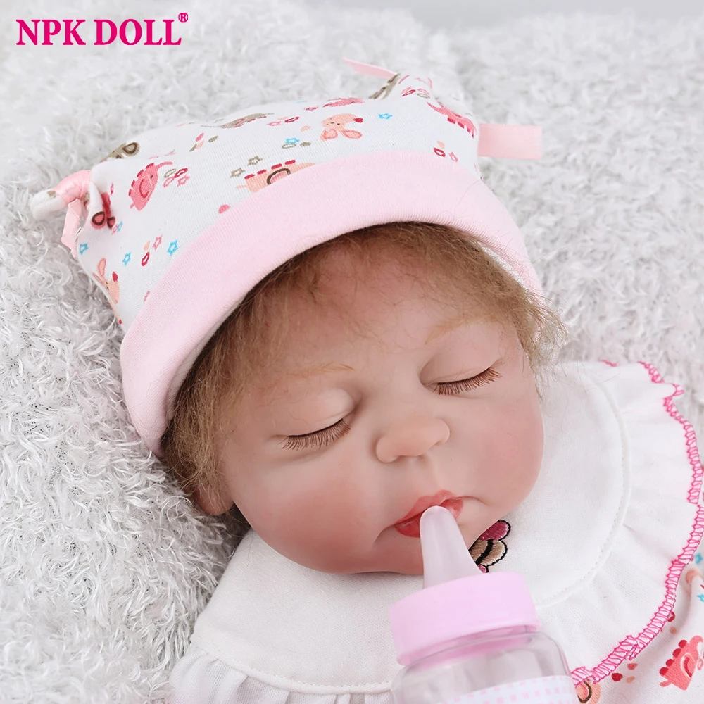

NPK DOLL 17 inch Reborn Baby Girl Pink Lovely Full Vinyl Bath Toys Soft Mohair Sleeping Dolls Collection Kids Playmate Promotion