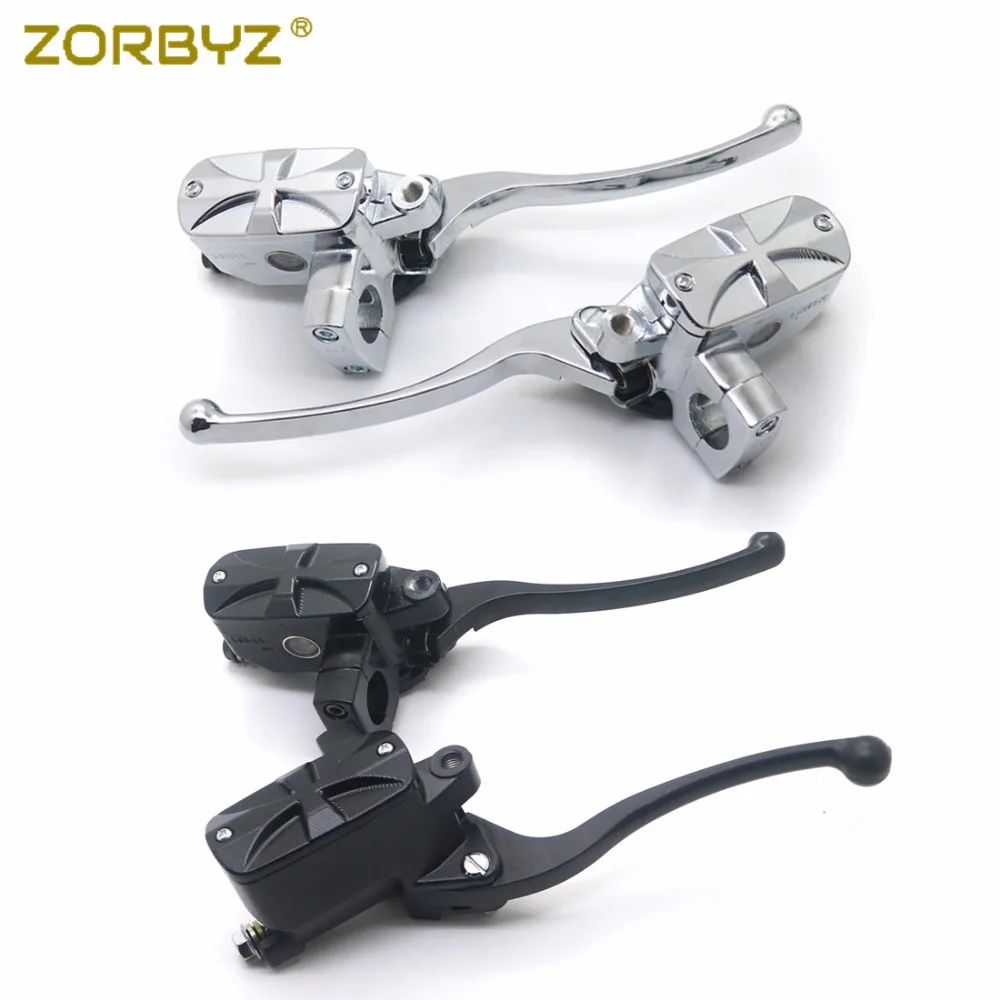 

ZORBYZ Motorcycle 1" 25mm Chrome/Black Cross Handlebar Control Reservoir Brake Hydraulic Clutch Levers For Harley Honda Suzuki