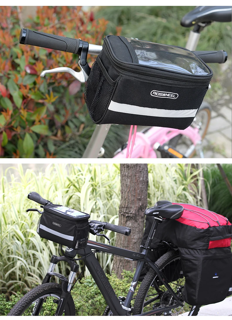 Discount ROSWHEEL Mountain Bike Handlebar Bag Riding Bike Phone Case Tool Bag Front Pannier Cycling Bicycle Bag/Cover/Basket Sacoche Velo 9