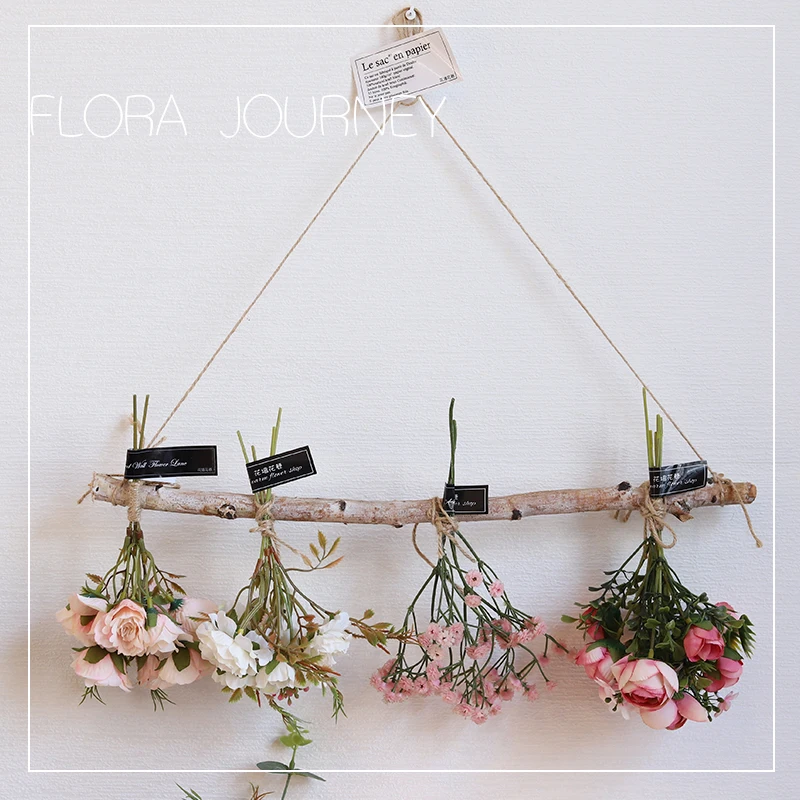 Artificial flower Natural wooden stick hemp rope Wall decoration Fake flower wreath Home wall hanging bouquet flower decoration - Цвет: B