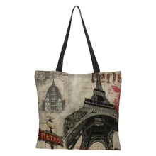 RAVIDINO Tote повседневное Пляжная сумка большой ёмкость складной продуктовый Многоразовые Высокое класс Лен железная башня серии хозяйственная 43*43 см