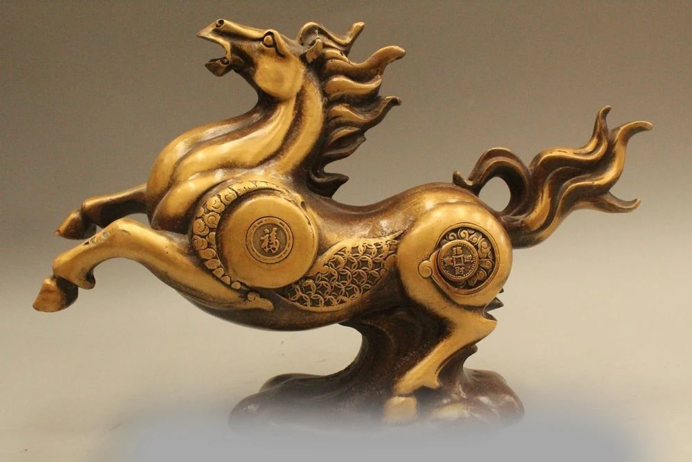 

11" China Chinese Feng Shui Bronze Fu Zodiac Year Saltant Horse Success Statue