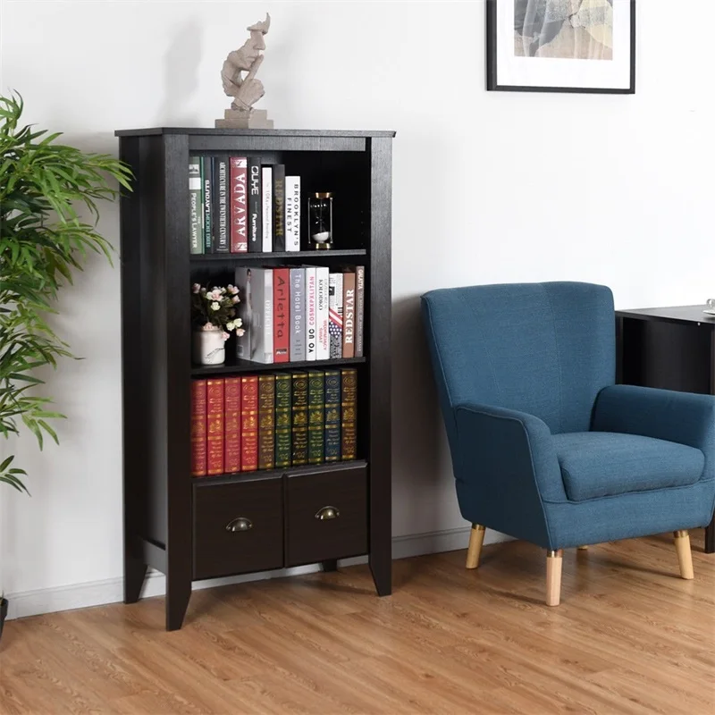 3 الجرف قابل للتعديل العتيقة المنظم خزانة مع 2 الأدراج الخشب القشرة الجلد رفوف للكتب الأثاث HW60303