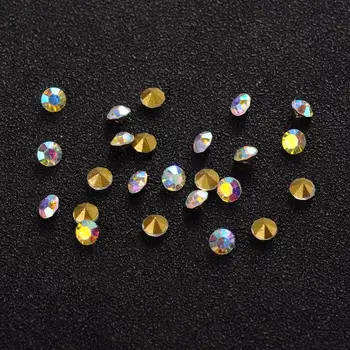

Clear Cone Glass Pointed Back Rhinestone AB Color & Gold Color Back Plated, 4mm in diameter, 2.9mm thick, about 1440pcs/bag