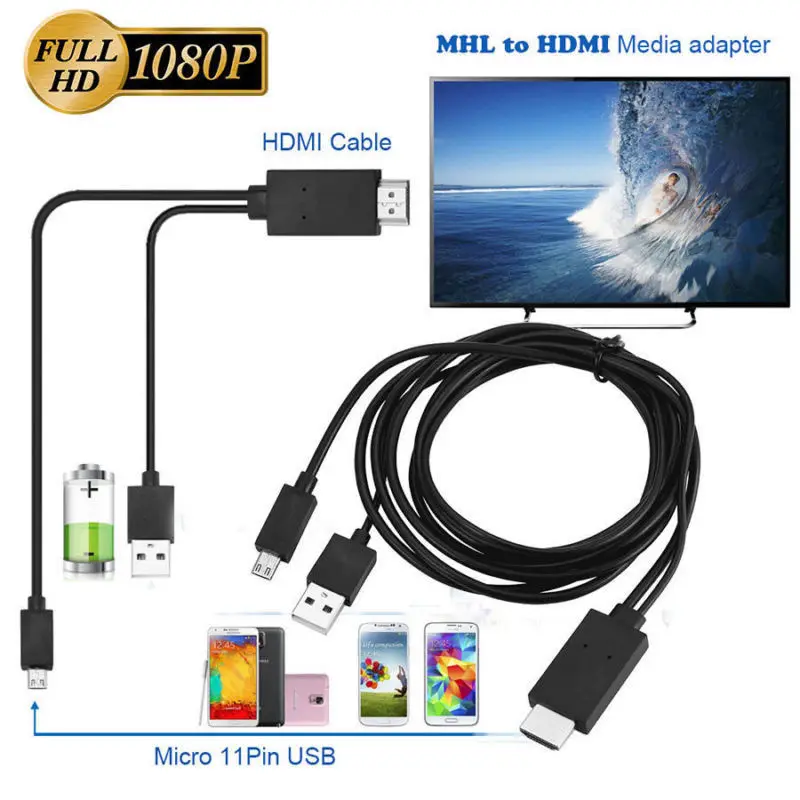 1080P MHL микро USB в HDMI кабель конвертер адаптер для Android телефона/ПК/ТВ аудио 11PIN HD ТВ |