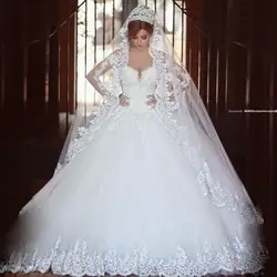 Роскошные винтажные, с длинными рукавами, кружевное свадебное платье бальное платье принцессы для праздников; romantico Свадебные платья robe de