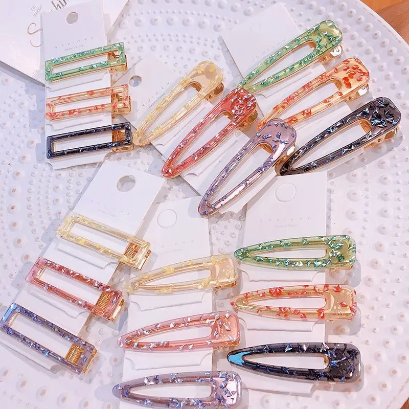 

New Women Girls Acrylic Hollow Water Drop Rectangle Hair Clips Tin Foil Sequins Hair Pins Barrettes Headband Hair Accessories