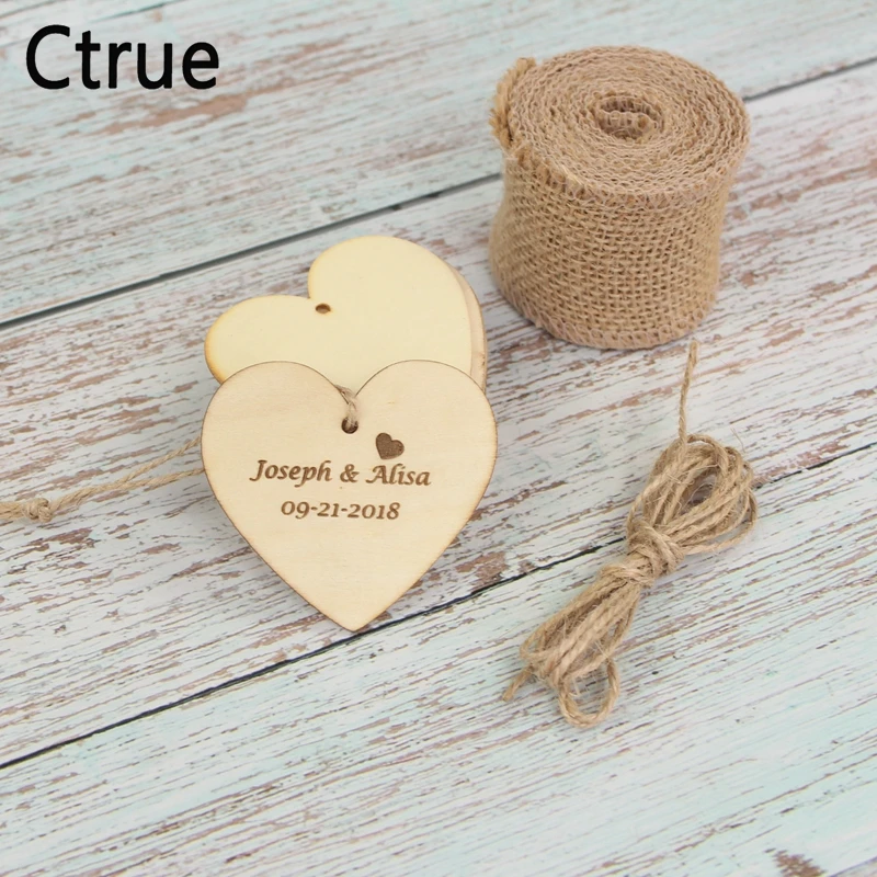  Personalized heart Wood tag with rope Custom name date wooden tags Rustic Wedding Invitation Weddin - 32923187943