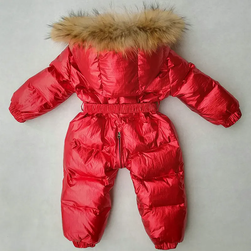 -30 degrees Russian Winter Boys Girls 1-3Y Winter Overalls Baby Rompers Duck Down Jumpsuit Real Fur Collar Children Outerwear (8)