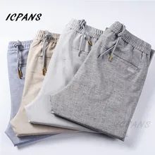 ICPANS Men Linen Casual Pants 2019 Spring Summer Joggers Mens New Fashion Thin Slim Fit Trousers Male Clothes Plus Size XXXL