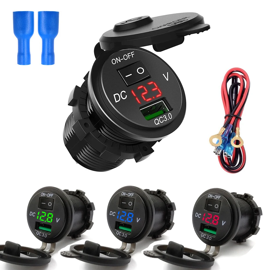 

Universal Car Charger USB Vehicle DC12V-24V Waterproof Fast USB Charger Power Socket QC 3.0 car-charger independent switch