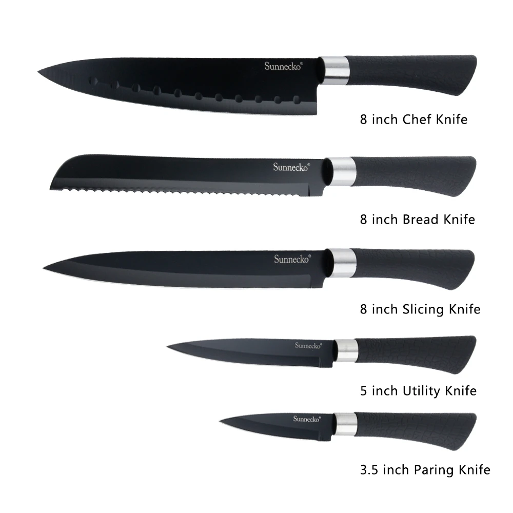 Sunnecko Kitchen Knife Set 5pcs Non Stick Blade Chef S Knives Stainless Steel Sets Utility Bread Slicing Paring Cooking Tools Chef Knife Set Knife Setkitchen Knife Set Aliexpress
