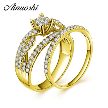 

AINUOSHI 14K Solid Yellow Gold Bridal Ring Set 4 Prongs Braided Band Round SONA Diamond Ring Set Engagement Wedding Ring Jewelry