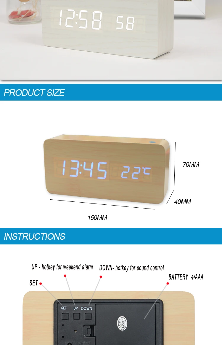 Деревянный светодиодный мультфифункциональные часы управление звуками календарь светодиодные цифровые часы дисплей Электронный подарок настольные часы