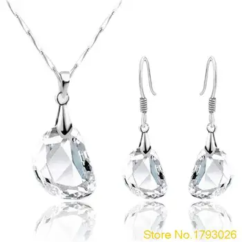 

Women's Novelty Pea Shaped White Gold-color Necklace Earrings Crystal Jewelry Set 4TH9
