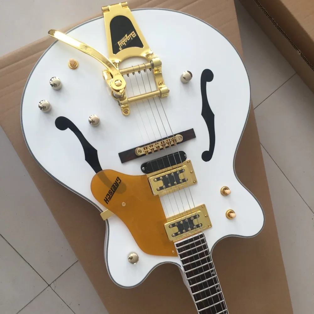 Custom shop wholesale Semi Hollow Body luxury  Falcon white Jazz Electric Guitar  , with Bigsby Tremolo,