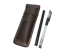 2019 Top Brand Genuine Leather Pen Bag Retro Trend Unisex Leather Pen Bag Vertical Buckle New Style Packing Organizers