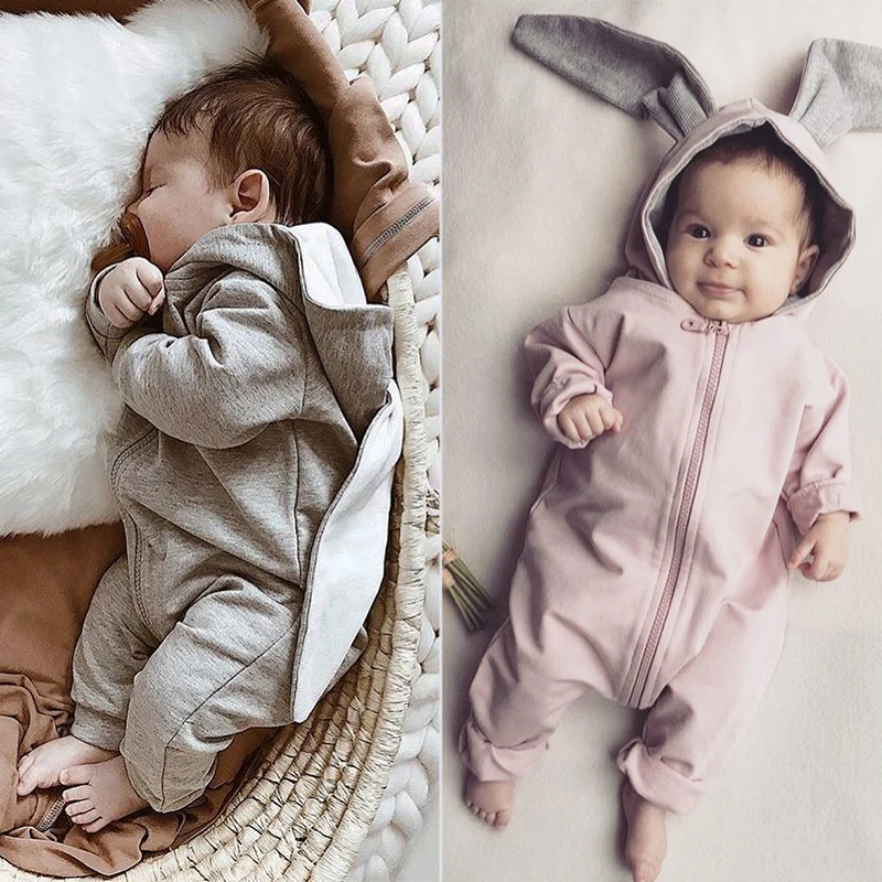 TinyPeople/ г. Комбинезоны в виде ушей кролика для детей; Осенняя хлопковая верхняя одежда для мальчиков; зимний утепленный комбинезон для девочек; Одежда для младенцев; комбинезоны для новорожденных
