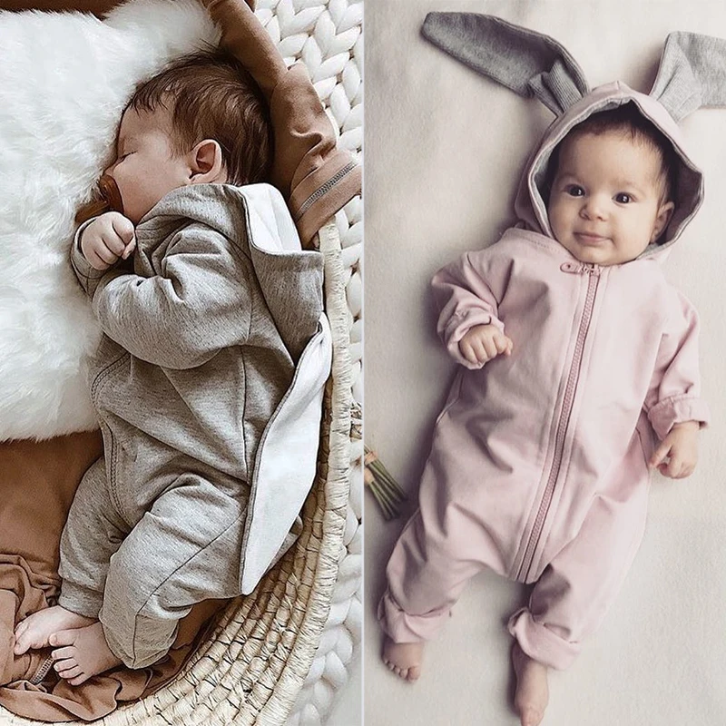 

TinyPeople 2019 Baby rabbit ear jumpsuits autumn boys Cotton Outwear Winter girls Thicken Overall Infant clothes Newborn rompers