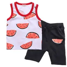 2pcs Kids Baby Boy Girl Newborn Watermelon Sleeveless Shirt Tops+Black Pants Outfit Floral Clothes Set 0-24M
