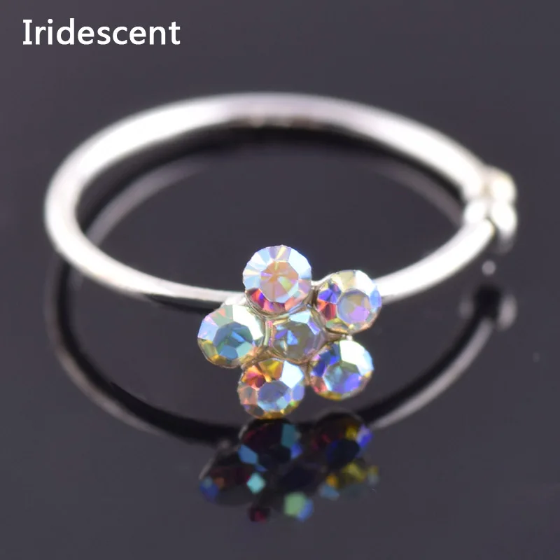 Iridecent Распродажа, 1 шт., Модные Цветные ноздри из нержавеющей стали, кольца для носа сливы, кольца для носа на клипсе, поддельные пирсинг, ювелирные изделия для тела для женщин - Metal color: Iridecent