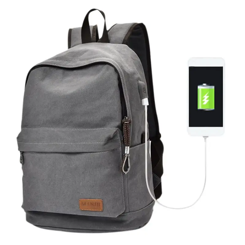 Outdoor Shoulder Sports Canvas Bag USB Travel Backpacker