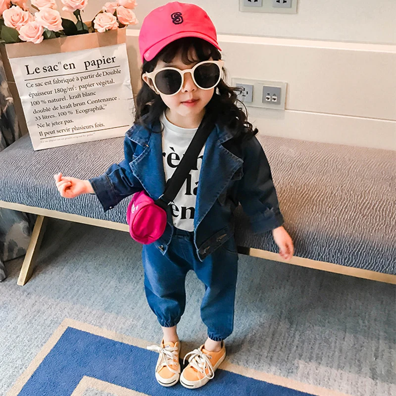 

Two-Piece Set Girls Rainbow Denim Set Children's wear For Hight 80cm-130cm