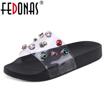 

FEDONAS New Crystal Women Sandals Summer Classic Round Toe Women Flats Casual Shoes Woman Concise Sweet Slippers Basic Shoes